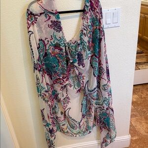 NWT Cejon Sheer Paisley Coverup in Teal and Purple